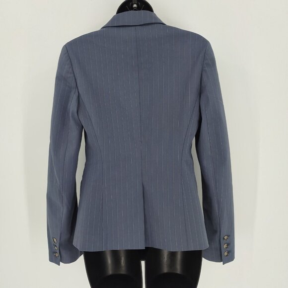 Theory Sz 4 Nettie Pinstripe Single Breasted Blazer Suite Jacket Blue Tortoise - Picture 7 of 15